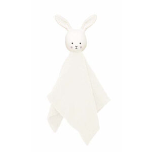 A soft white bunny cuddle blanket