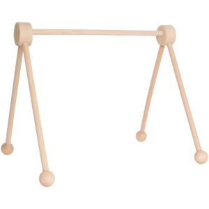 A wooden standing baby gym that will help the baby develop